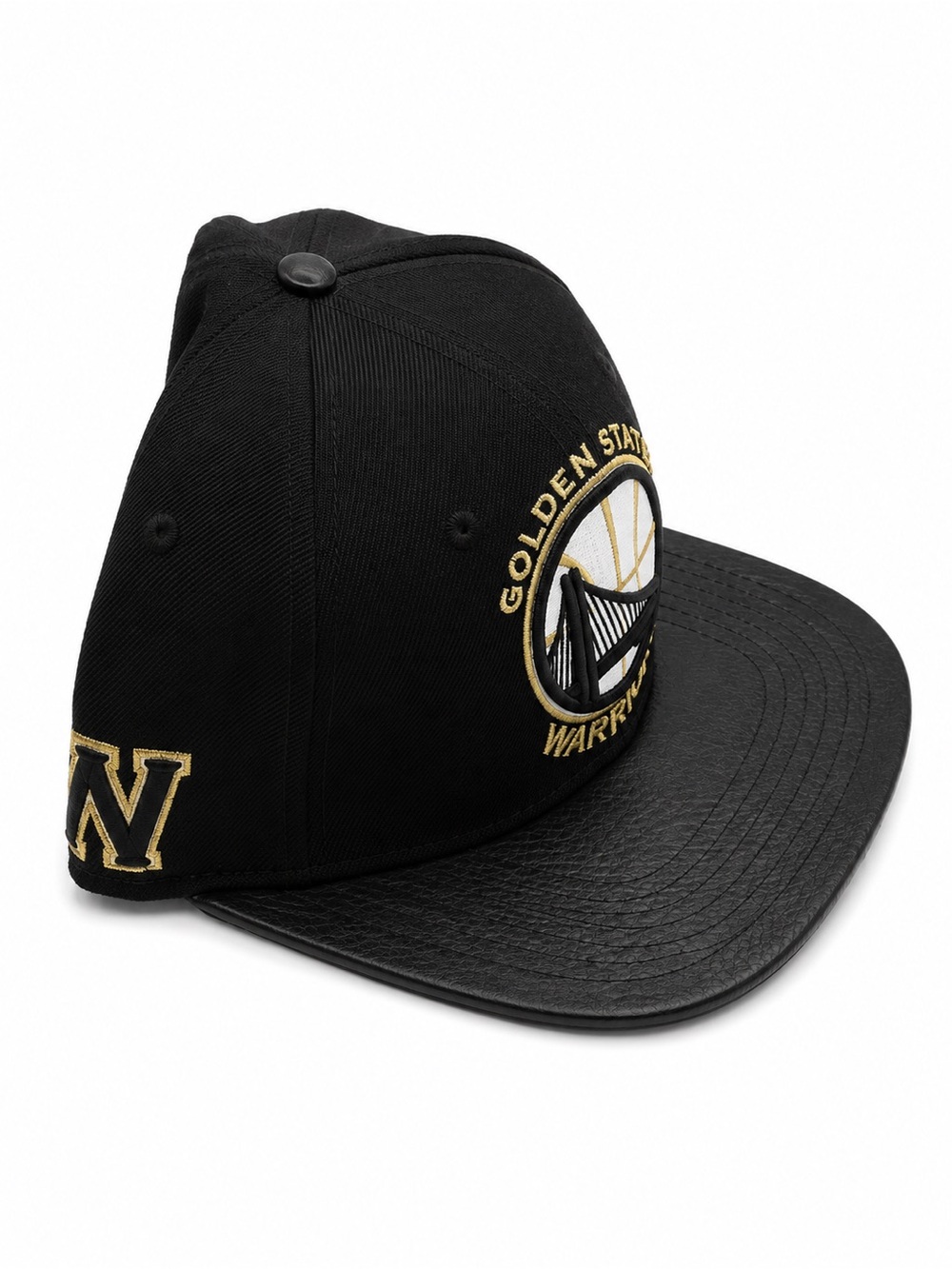 Golden State Warriors Black & Gold SnapBack Hat—Faux Leather Brim—Pre-Owned